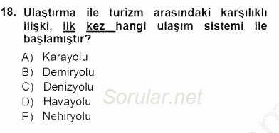 Turizm Coğrafyası 2012 - 2013 Ara Sınavı 18.Soru