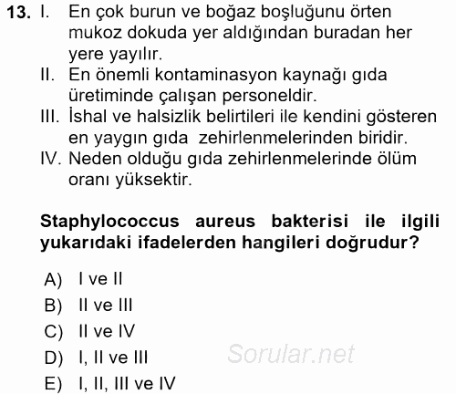 Mutfak Hizmetleri Yönetimi 2016 - 2017 Dönem Sonu Sınavı 13.Soru