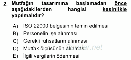 Mutfak Hizmetleri Yönetimi 2016 - 2017 Dönem Sonu Sınavı 2.Soru