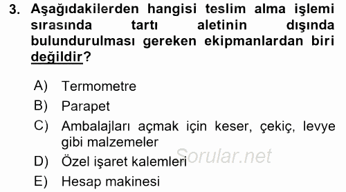 Mutfak Hizmetleri Yönetimi 2016 - 2017 Dönem Sonu Sınavı 3.Soru