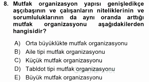 Mutfak Hizmetleri Yönetimi 2016 - 2017 Dönem Sonu Sınavı 8.Soru