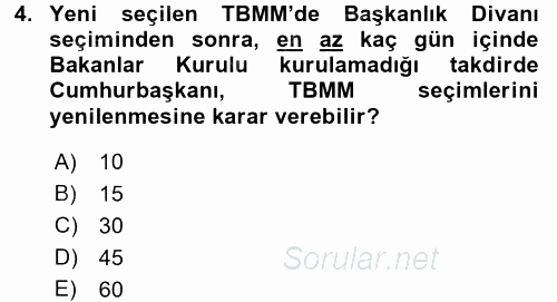 Türk Anayasa Hukuku 2017 - 2018 Dönem Sonu Sınavı 4.Soru