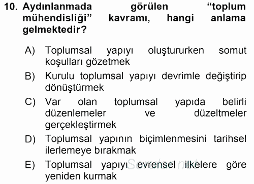 Siyasi Düşünceler Tarihi 2017 - 2018 Dönem Sonu Sınavı 10.Soru