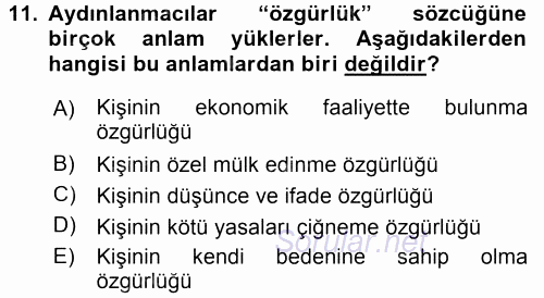 Siyasi Düşünceler Tarihi 2017 - 2018 Dönem Sonu Sınavı 11.Soru