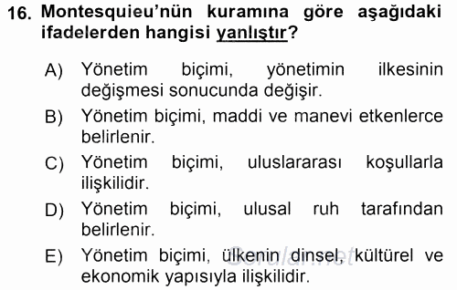 Siyasi Düşünceler Tarihi 2017 - 2018 Dönem Sonu Sınavı 16.Soru