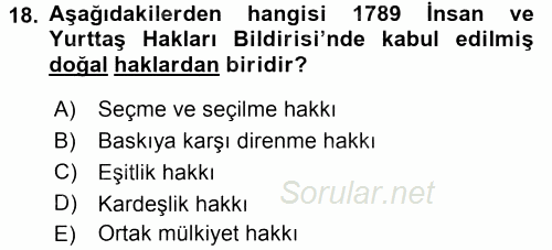 Siyasi Düşünceler Tarihi 2017 - 2018 Dönem Sonu Sınavı 18.Soru