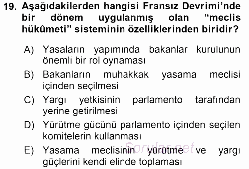 Siyasi Düşünceler Tarihi 2017 - 2018 Dönem Sonu Sınavı 19.Soru