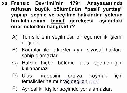 Siyasi Düşünceler Tarihi 2017 - 2018 Dönem Sonu Sınavı 20.Soru