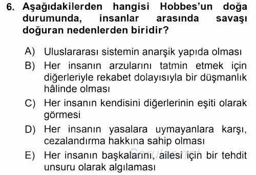 Siyasi Düşünceler Tarihi 2017 - 2018 Dönem Sonu Sınavı 6.Soru