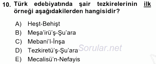 Eleştiri Tarihi 2016 - 2017 3 Ders Sınavı 10.Soru