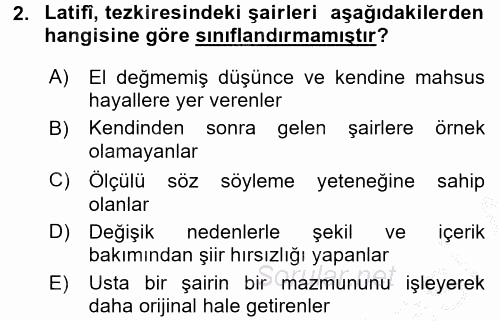 Eleştiri Tarihi 2016 - 2017 3 Ders Sınavı 2.Soru