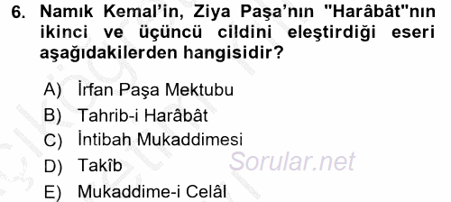 Eleştiri Tarihi 2016 - 2017 3 Ders Sınavı 6.Soru