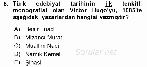 Eleştiri Tarihi 2016 - 2017 3 Ders Sınavı 8.Soru