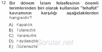 İslam Düşünce Tarihi 2012 - 2013 Tek Ders Sınavı 12.Soru