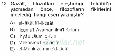 İslam Düşünce Tarihi 2012 - 2013 Tek Ders Sınavı 13.Soru