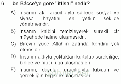 İslam Düşünce Tarihi 2012 - 2013 Tek Ders Sınavı 6.Soru