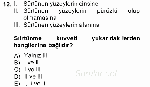 Okulöncesinde Fen Eğitimi 2014 - 2015 Ara Sınavı 12.Soru