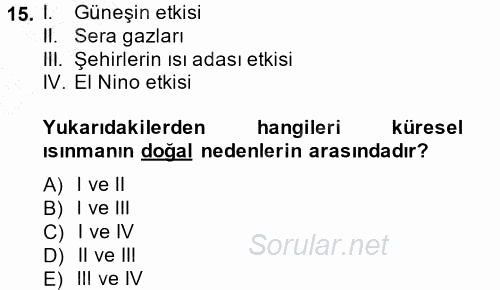 Okulöncesinde Fen Eğitimi 2014 - 2015 Ara Sınavı 15.Soru