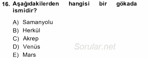 Okulöncesinde Fen Eğitimi 2014 - 2015 Ara Sınavı 16.Soru