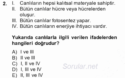 Okulöncesinde Fen Eğitimi 2014 - 2015 Ara Sınavı 2.Soru