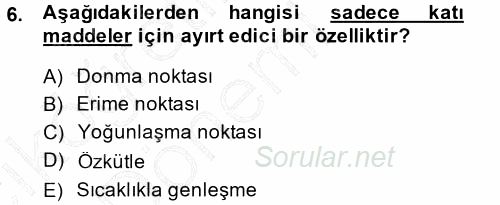 Okulöncesinde Fen Eğitimi 2014 - 2015 Ara Sınavı 6.Soru