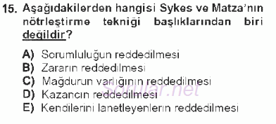 Kriminoloji 2012 - 2013 Tek Ders Sınavı 15.Soru