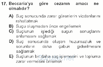 Kriminoloji 2012 - 2013 Tek Ders Sınavı 17.Soru