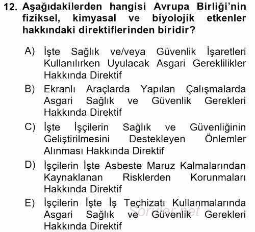 İş Sağlığı ve Güvenliği 2016 - 2017 Dönem Sonu Sınavı 12.Soru