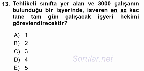 İş Sağlığı ve Güvenliği 2016 - 2017 Dönem Sonu Sınavı 13.Soru