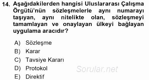 İş Sağlığı ve Güvenliği 2016 - 2017 Dönem Sonu Sınavı 14.Soru