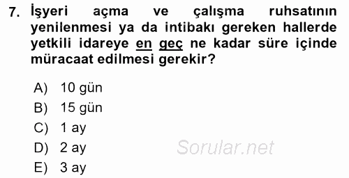 İş Sağlığı ve Güvenliği 2016 - 2017 Dönem Sonu Sınavı 7.Soru