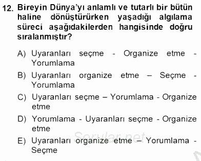 Tüketici Davranışları 2014 - 2015 Ara Sınavı 12.Soru