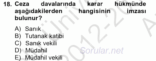 Hukuk Dili Ve Adli Yazışmalar 2012 - 2013 Ara Sınavı 18.Soru