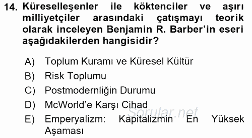 Uluslararası Politika 2 2017 - 2018 Dönem Sonu Sınavı 14.Soru