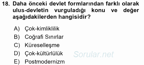 Uluslararası Politika 2 2017 - 2018 Dönem Sonu Sınavı 18.Soru
