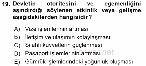 Uluslararası Politika 2 2017 - 2018 Dönem Sonu Sınavı 19.Soru