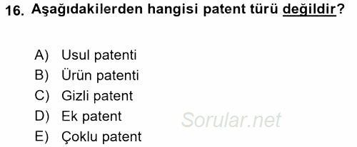 Yenilik Yönetimi 2017 - 2018 Dönem Sonu Sınavı 16.Soru