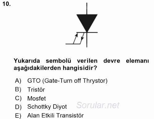 Elektrik Bakım, Arıza Bulma ve Güvenlik 2015 - 2016 Ara Sınavı 10.Soru