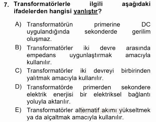 Elektrik Bakım, Arıza Bulma ve Güvenlik 2015 - 2016 Ara Sınavı 7.Soru