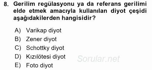 Elektrik Bakım, Arıza Bulma ve Güvenlik 2015 - 2016 Ara Sınavı 8.Soru