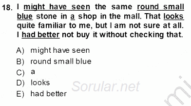 Pedagojik Gramer 1 2013 - 2014 Ara Sınavı 18.Soru