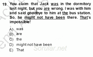 Pedagojik Gramer 1 2013 - 2014 Ara Sınavı 19.Soru