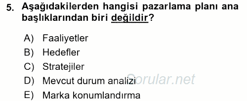 Marka ve Yönetimi 2015 - 2016 Ara Sınavı 5.Soru