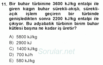 Enerji Analizi 2014 - 2015 Dönem Sonu Sınavı 11.Soru