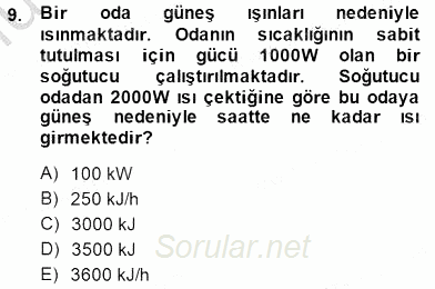 Enerji Analizi 2014 - 2015 Dönem Sonu Sınavı 9.Soru