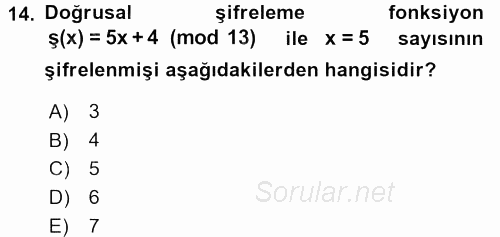 Matematik 2 2017 - 2018 Dönem Sonu Sınavı 14.Soru