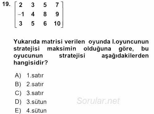 Matematik 2 2017 - 2018 Dönem Sonu Sınavı 19.Soru