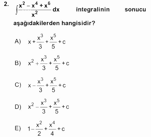 Matematik 2 2017 - 2018 Dönem Sonu Sınavı 2.Soru