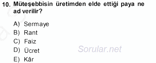 Tarım Ekonomisi 2013 - 2014 Ara Sınavı 10.Soru