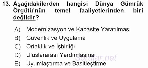 Dış Ticaretle İlgili Kurumlar ve Kuruluşlar 2016 - 2017 3 Ders Sınavı 13.Soru